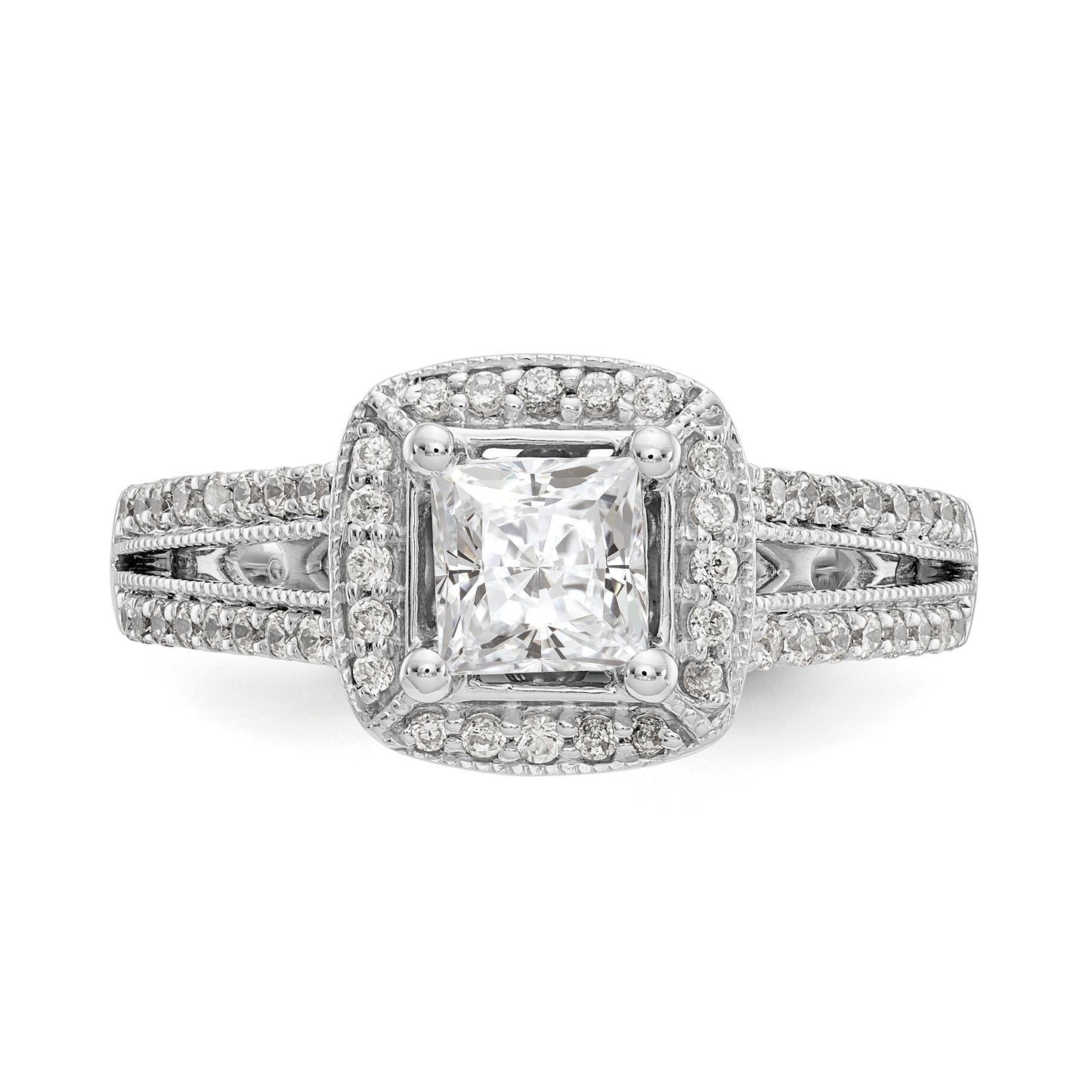 14K White Gold Diamond Princess CZ Halo Engagement Ring