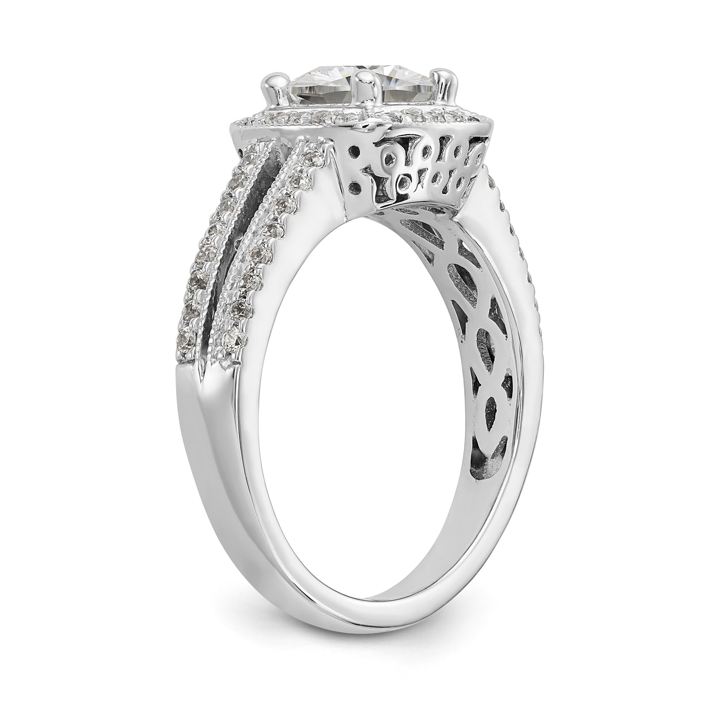 14K White Gold Diamond Princess CZ Halo Engagement Ring