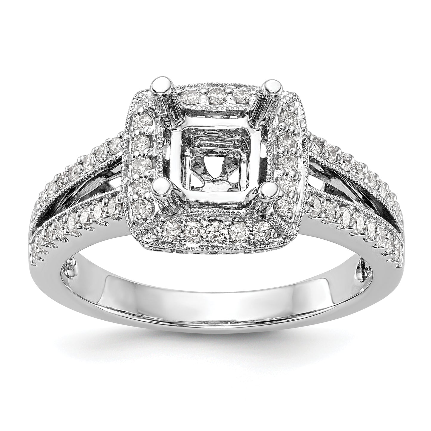 14K White Gold Diamond Princess CZ Halo Engagement Ring