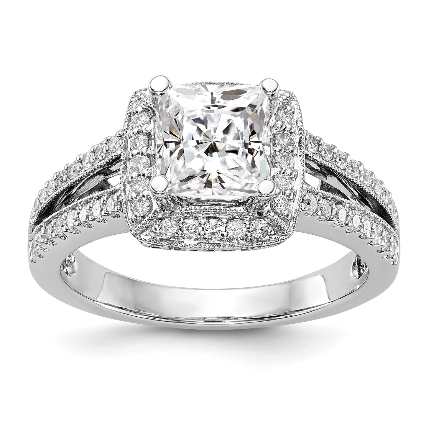 14K White Gold Diamond Princess CZ Halo Engagement Ring