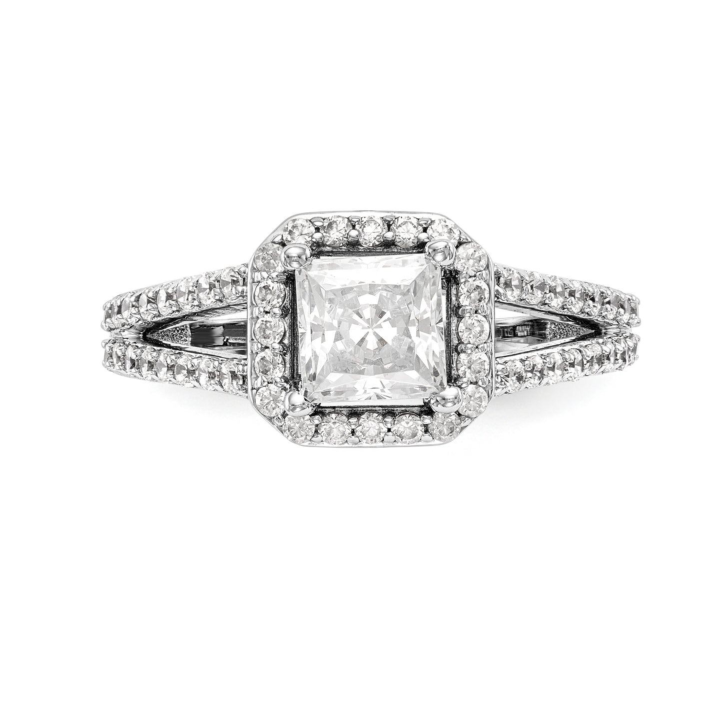 14K White Gold Diamond Princess CZ Cushion Halo Engagement Ring