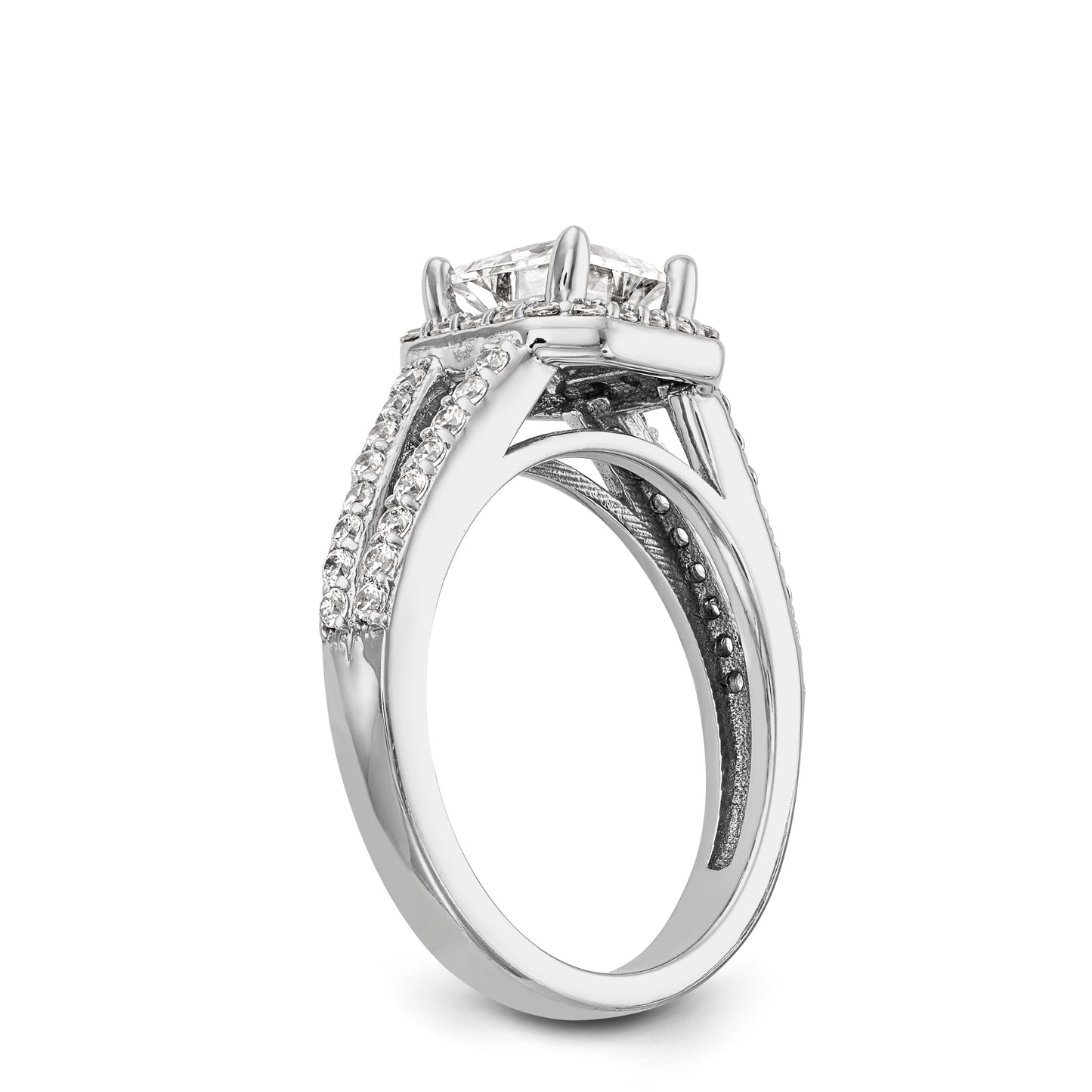 14K White Gold Diamond Princess CZ Cushion Halo Engagement Ring