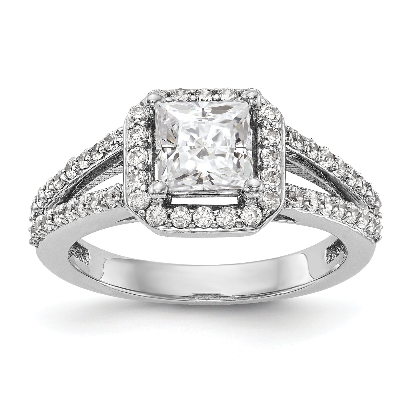 14K White Gold Diamond Princess CZ Cushion Halo Engagement Ring