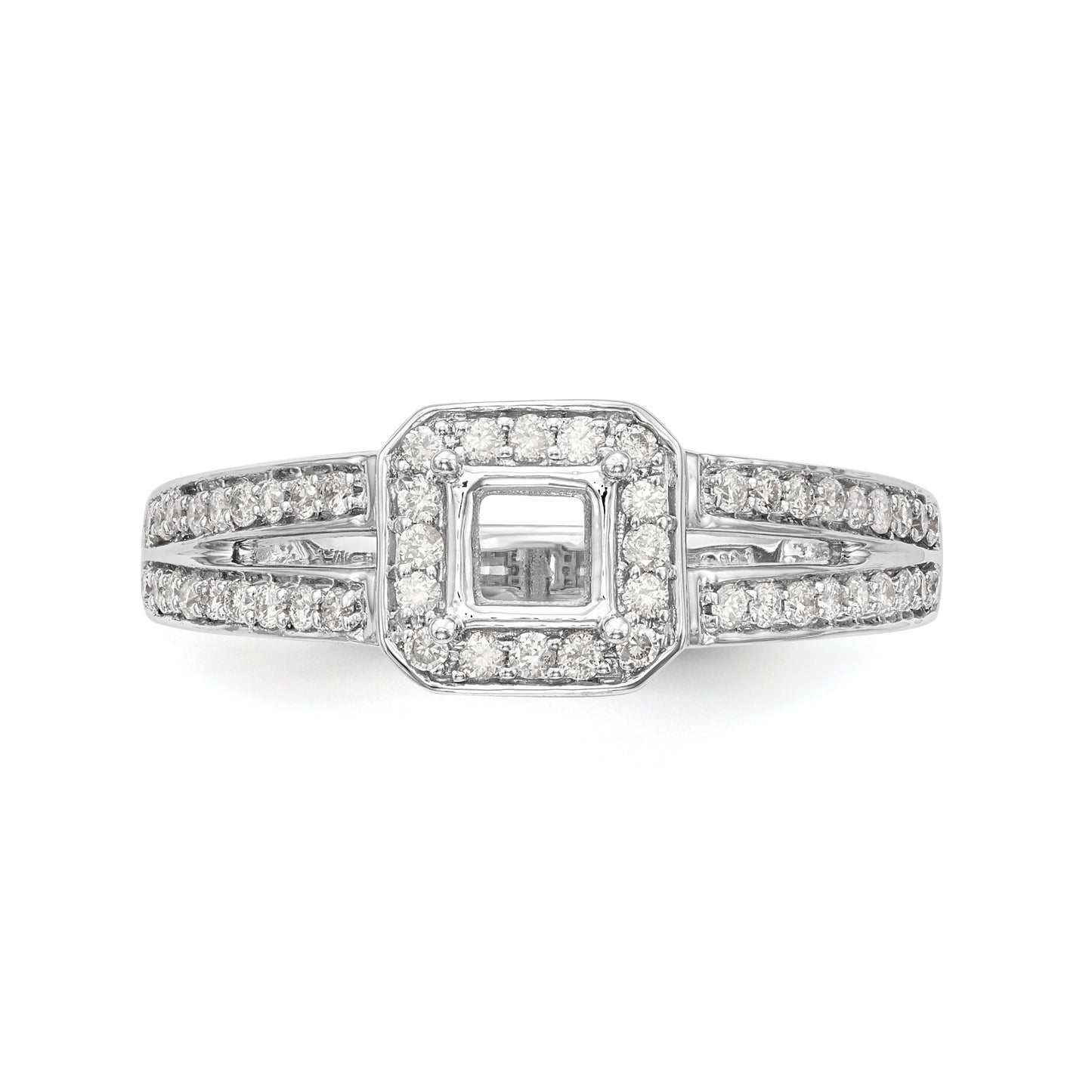 14K White Gold Diamond Princess CZ Cushion Halo Engagement Ring