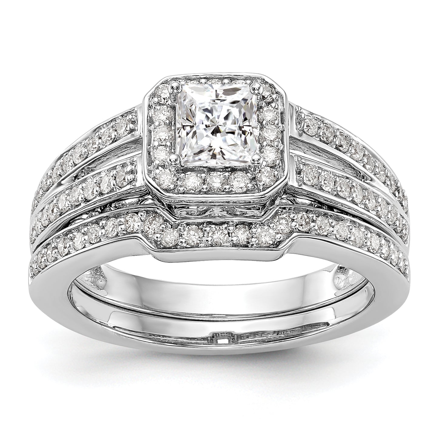 14K White Gold Diamond Princess CZ Cushion Halo Engagement Ring