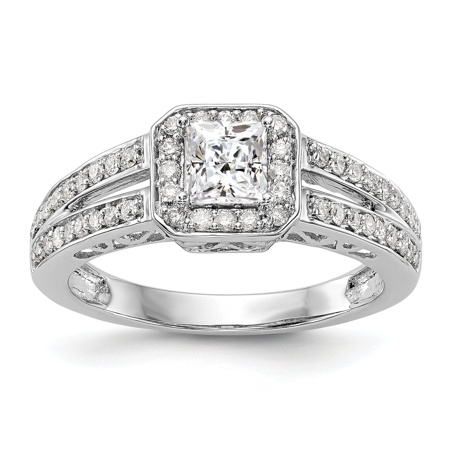 14K White Gold Diamond Princess CZ Cushion Halo Engagement Ring