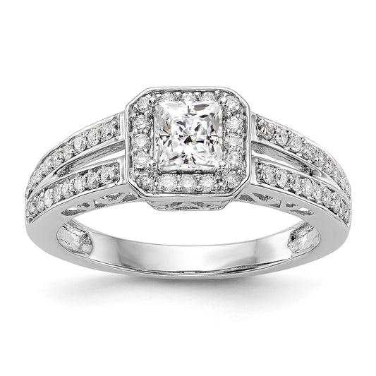 14K White Gold Diamond Princess CZ Cushion Halo Engagement Ring