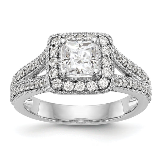 14K White Gold Diamond Princess CZ Cushion Halo Engagement Ring