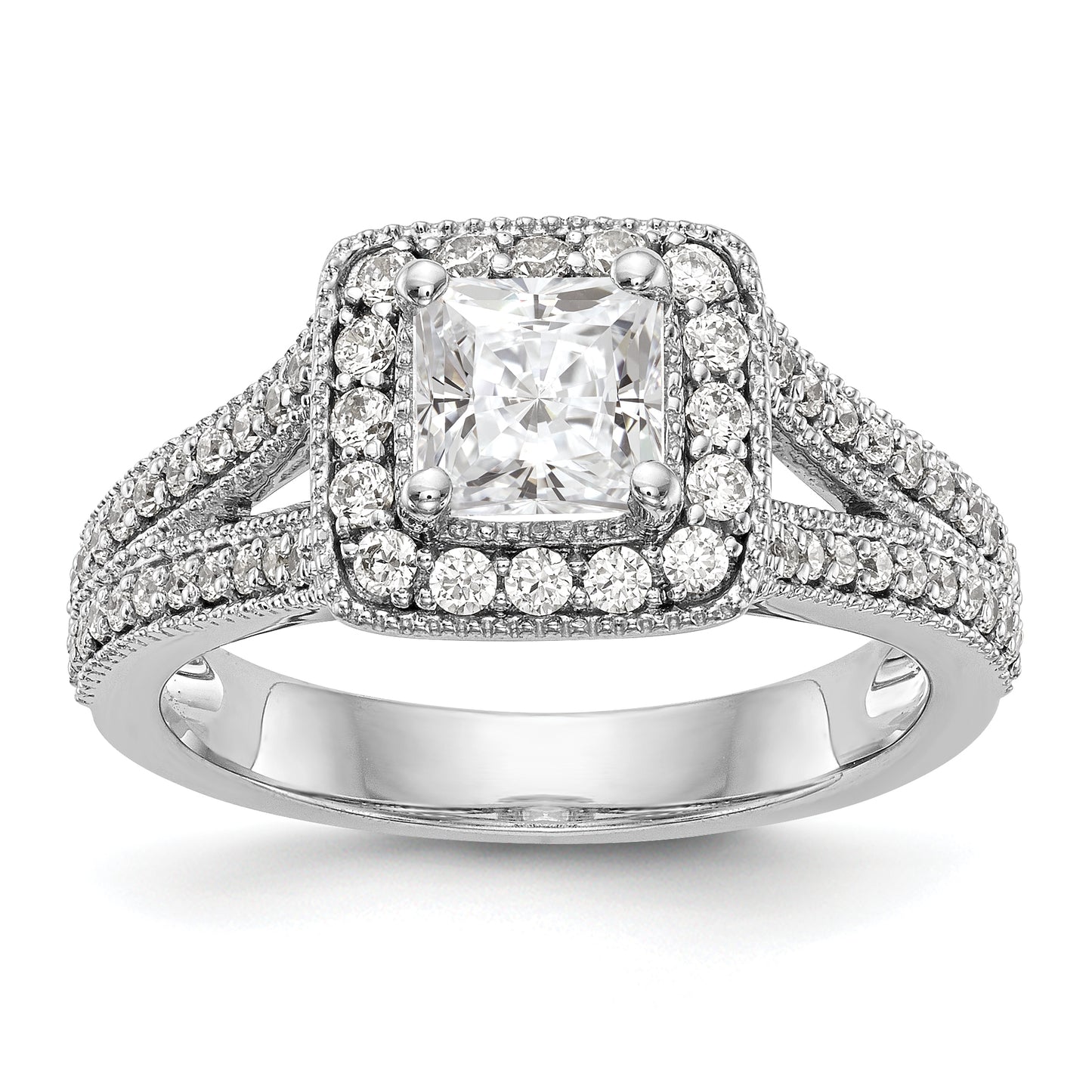 14K White Gold Diamond Princess CZ Cushion Halo Engagement Ring