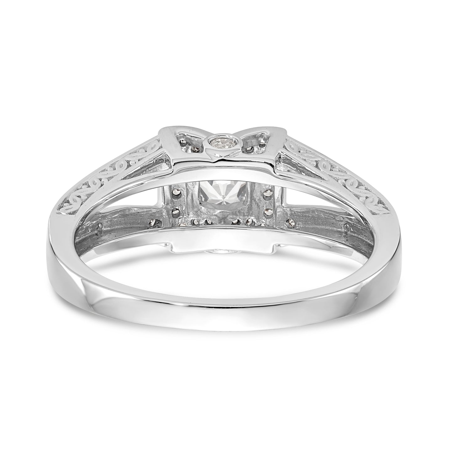 14K White Gold Diamond Princess CZ Cushion Halo Engagement Ring