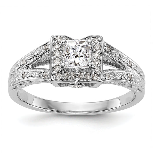 14K White Gold Diamond Princess CZ Cushion Halo Engagement Ring