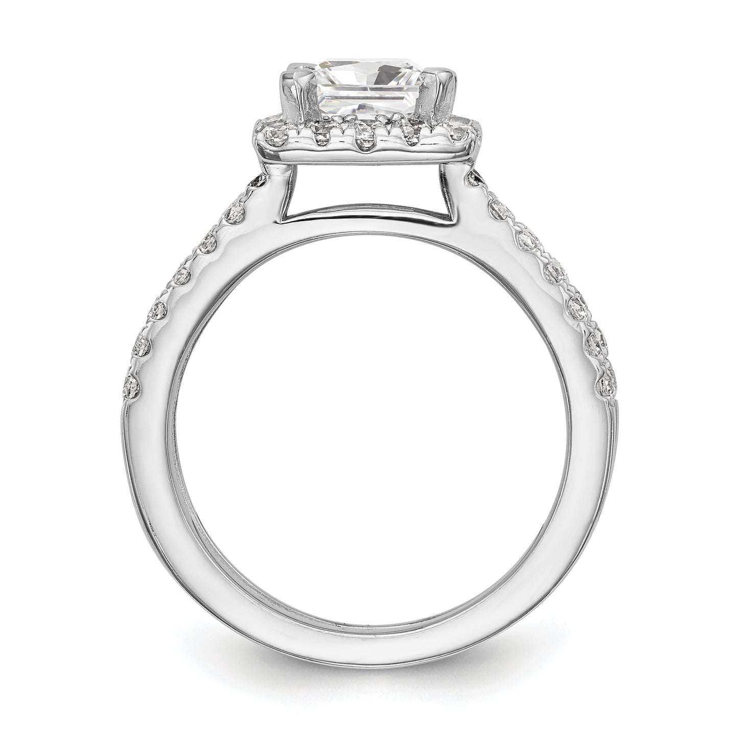 14K White Gold Diamond Princess CZ Cushion Halo Engagement Ring