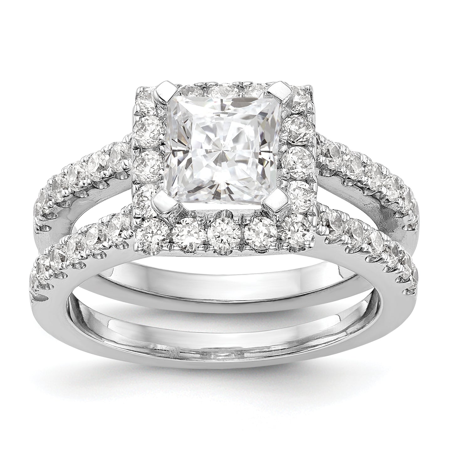 14K White Gold Diamond Princess CZ Cushion Halo Engagement Ring