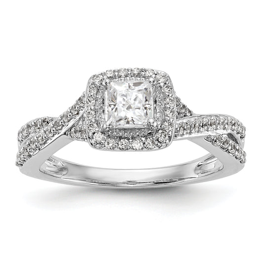 14K White Gold Diamond Princess CZ Cushion Halo Engagement Ring