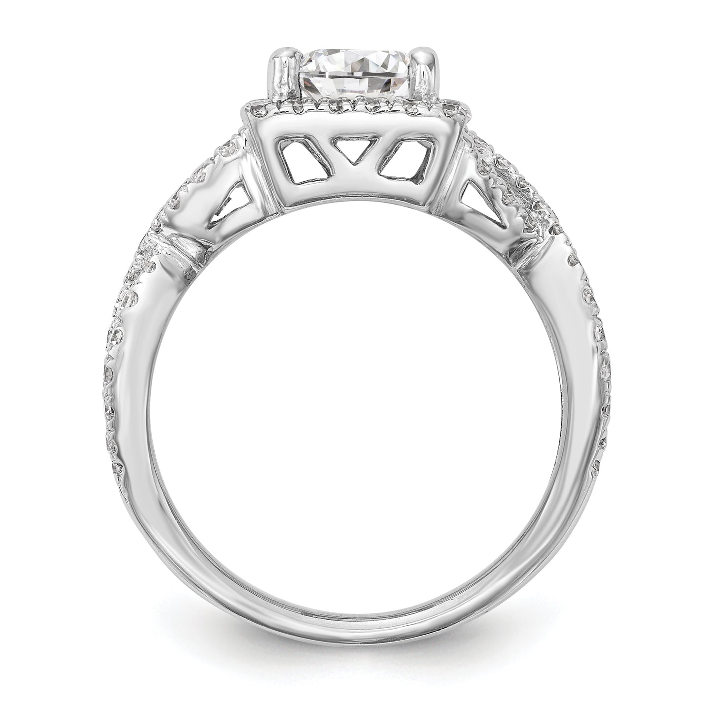 14K White Gold Diamond Princess CZ Cushion Halo Engagement Ring