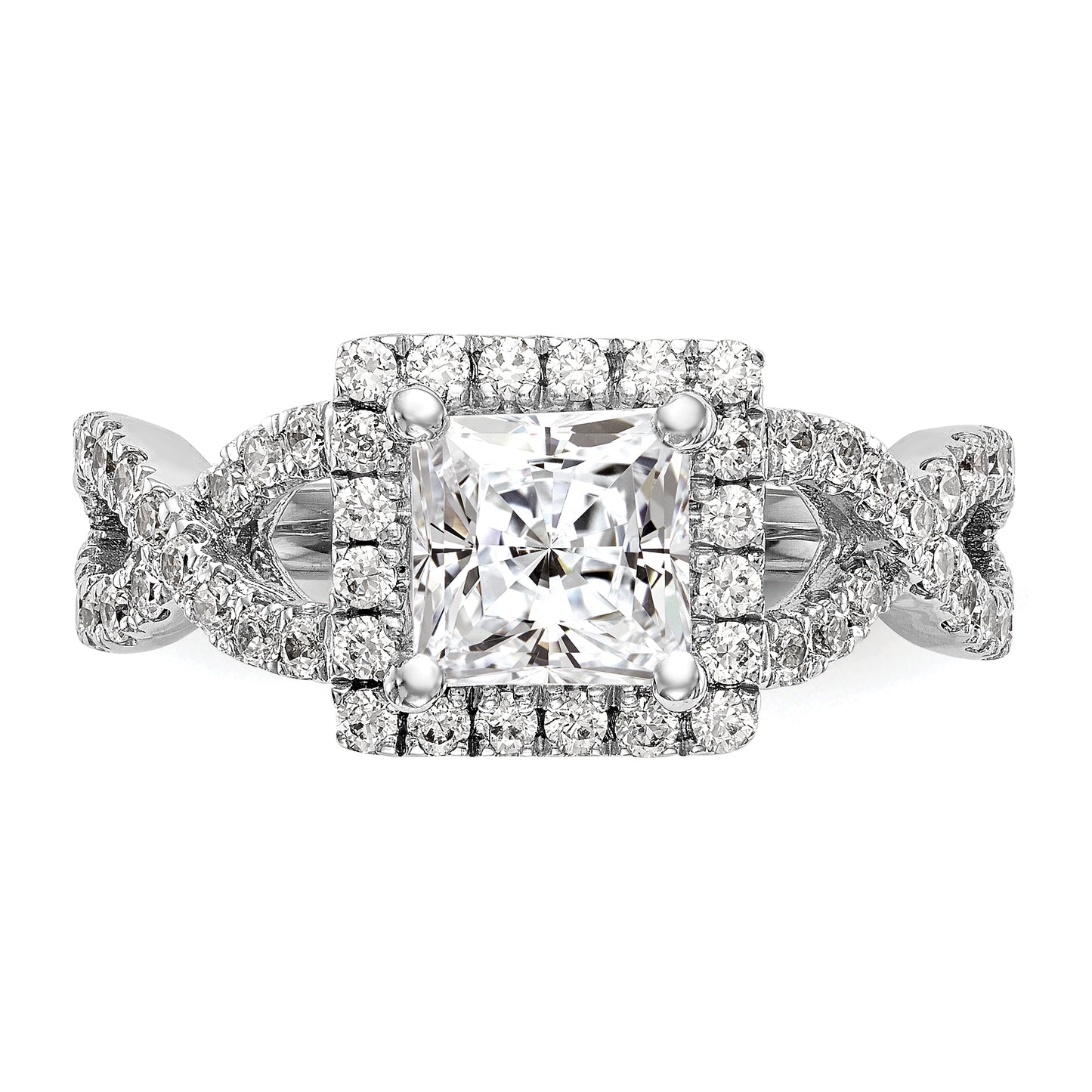 14K White Gold Diamond Princess CZ Cushion Halo Engagement Ring