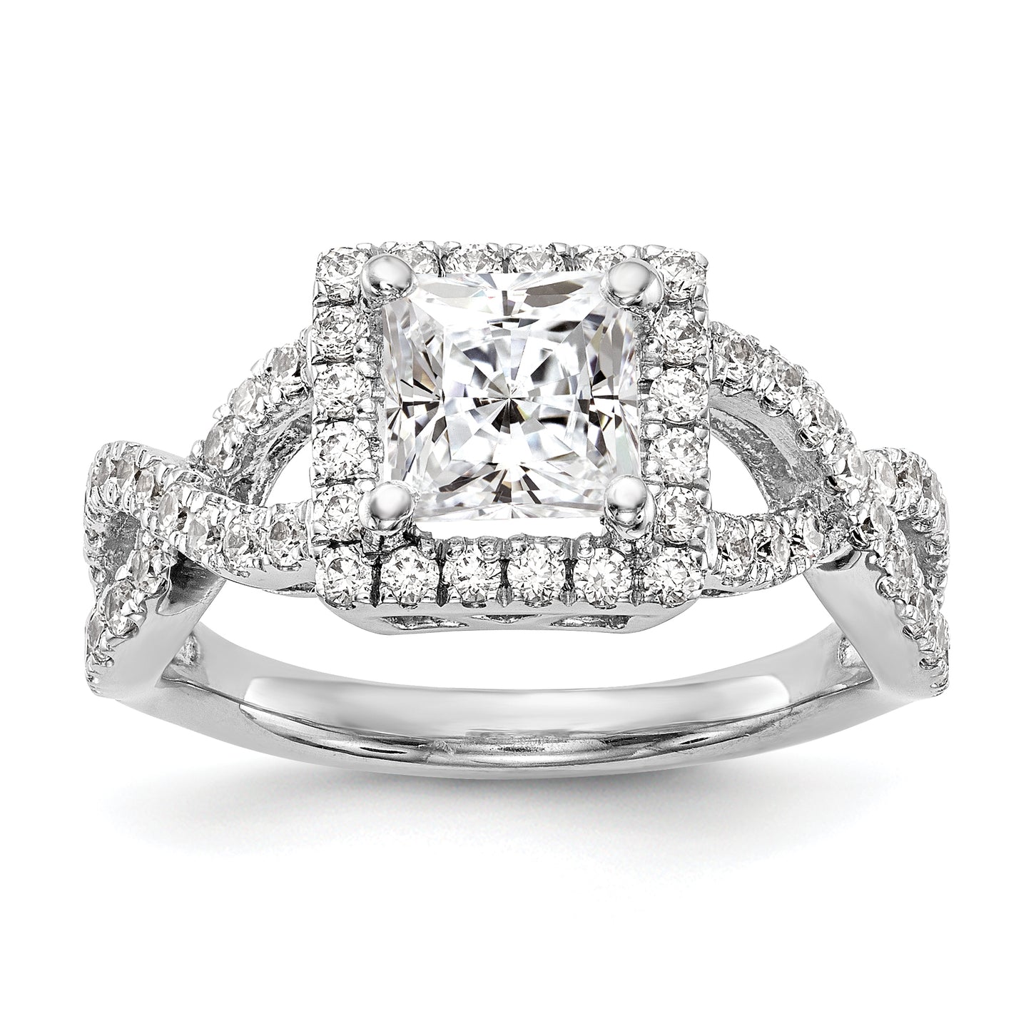 14K White Gold Diamond Princess CZ Cushion Halo Engagement Ring