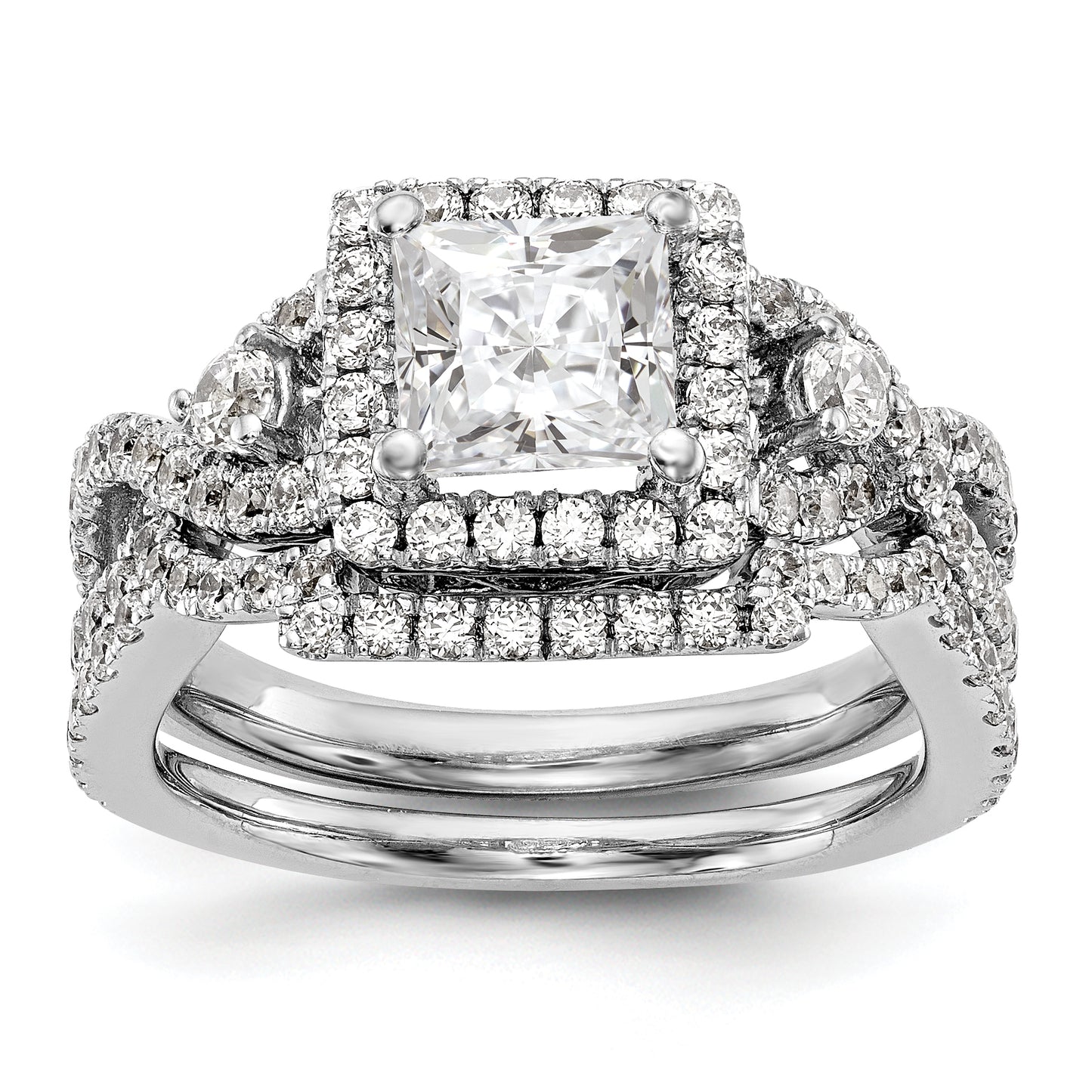 14K White Gold Diamond Princess CZ Cushion Halo Engagement Ring