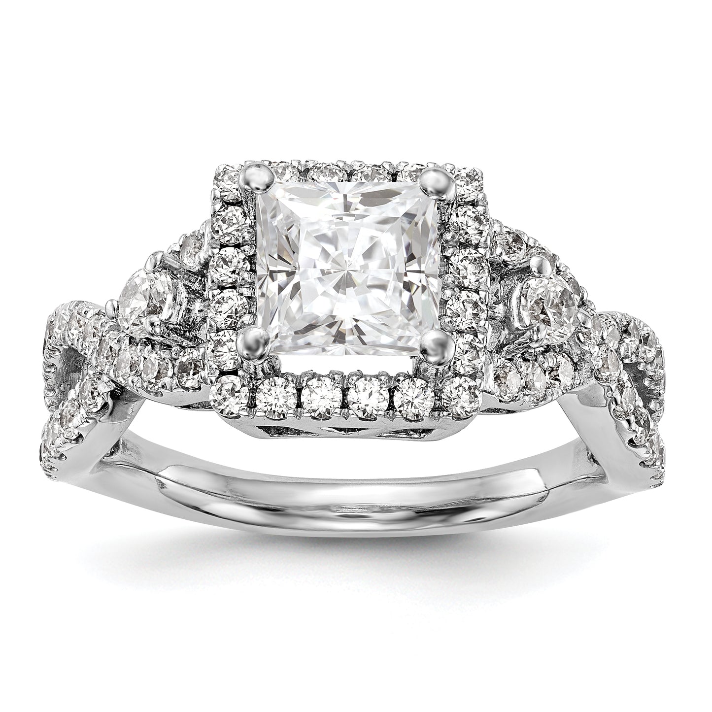 14K White Gold Diamond Princess CZ Cushion Halo Engagement Ring