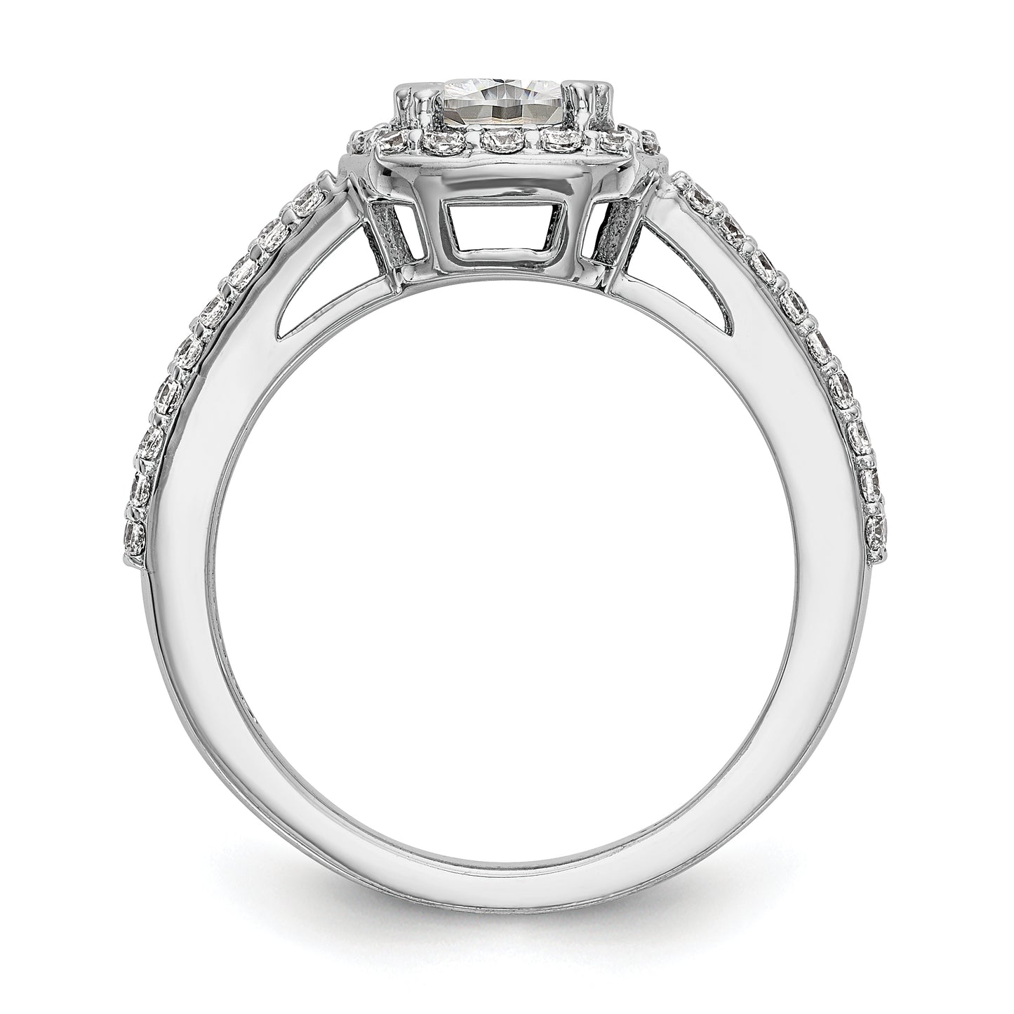 14K White Gold Diamond Cushion CZ Cushion Halo Engagement Ring