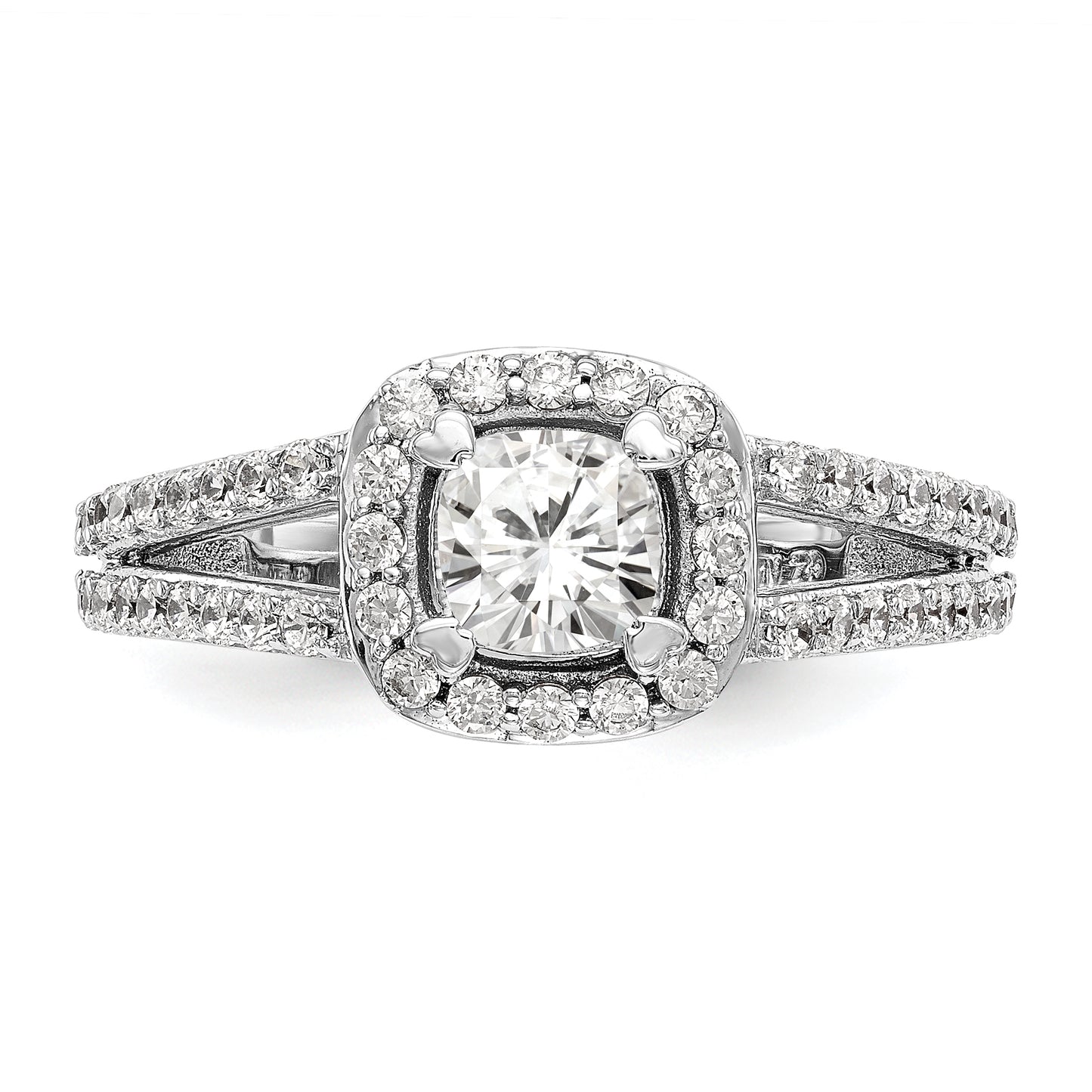 14K White Gold Diamond Cushion CZ Halo Engagement Ring