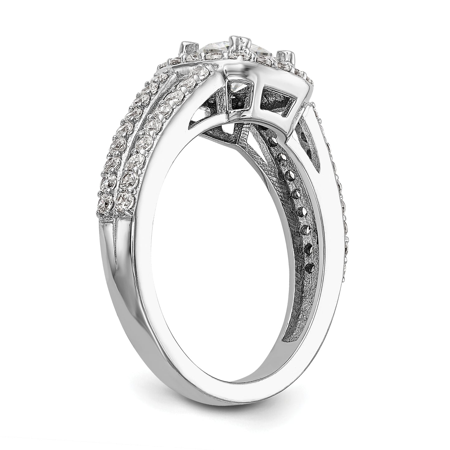 14K White Gold Diamond Cushion CZ Cushion Halo Engagement Ring