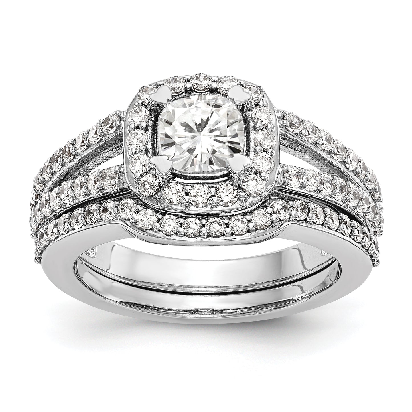 14K White Gold Diamond Cushion CZ Cushion Halo Engagement Ring