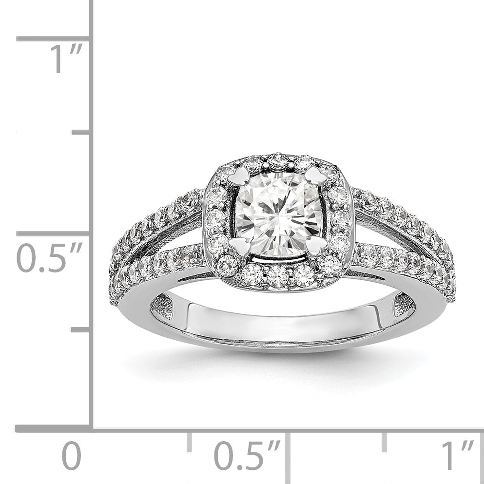 14K White Gold Diamond Cushion CZ Halo Engagement Ring