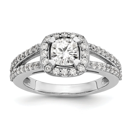 14K White Gold Diamond Cushion CZ Halo Engagement Ring