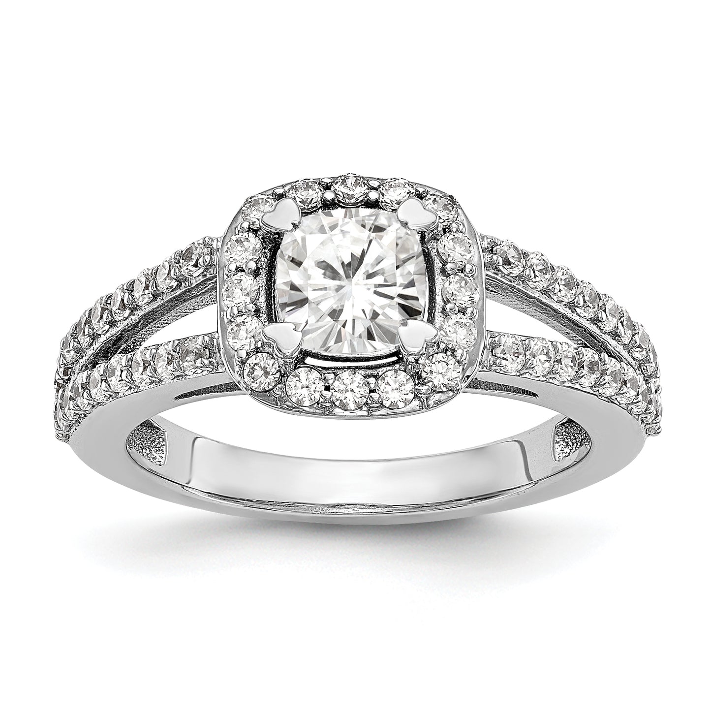 14K White Gold Diamond Cushion CZ Cushion Halo Engagement Ring