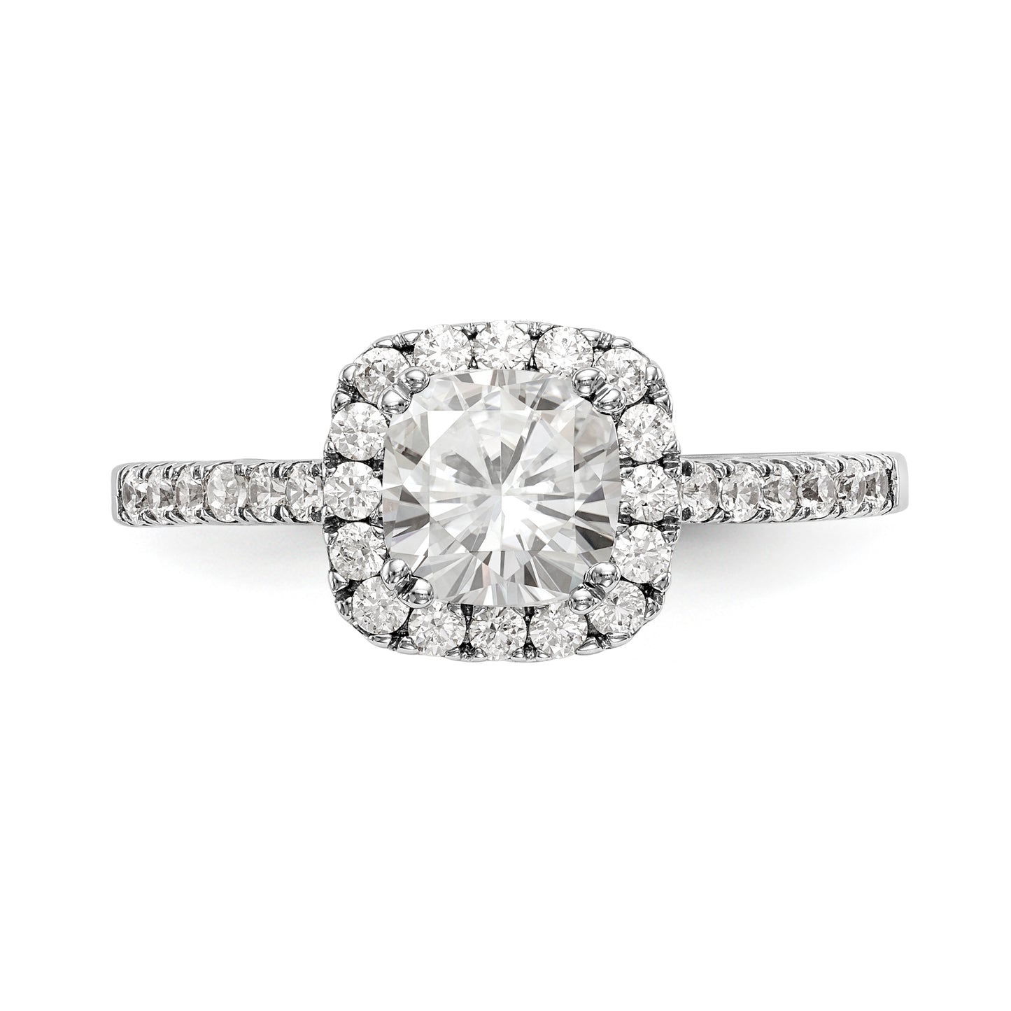 14K White Gold Diamond Cushion CZ Halo Engagement Ring