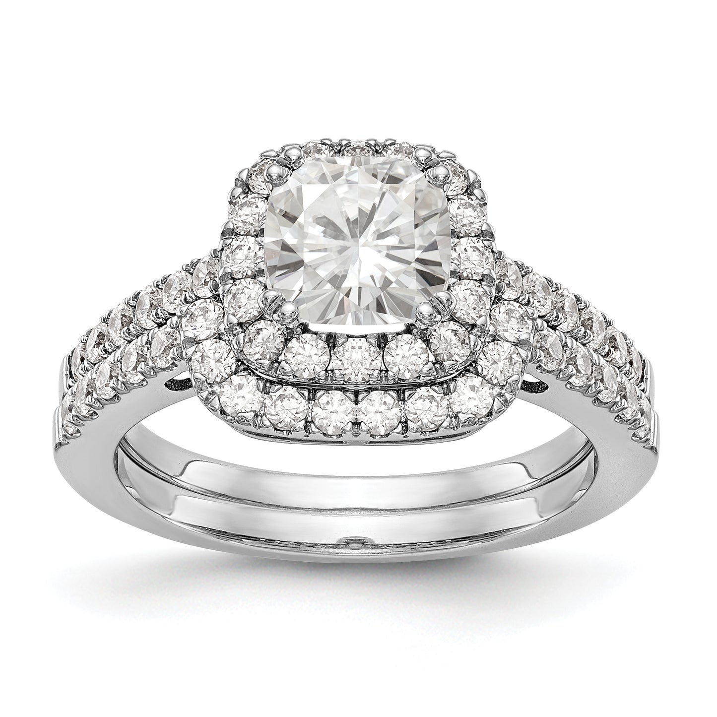 14K White Gold Diamond Cushion CZ Halo Engagement Ring