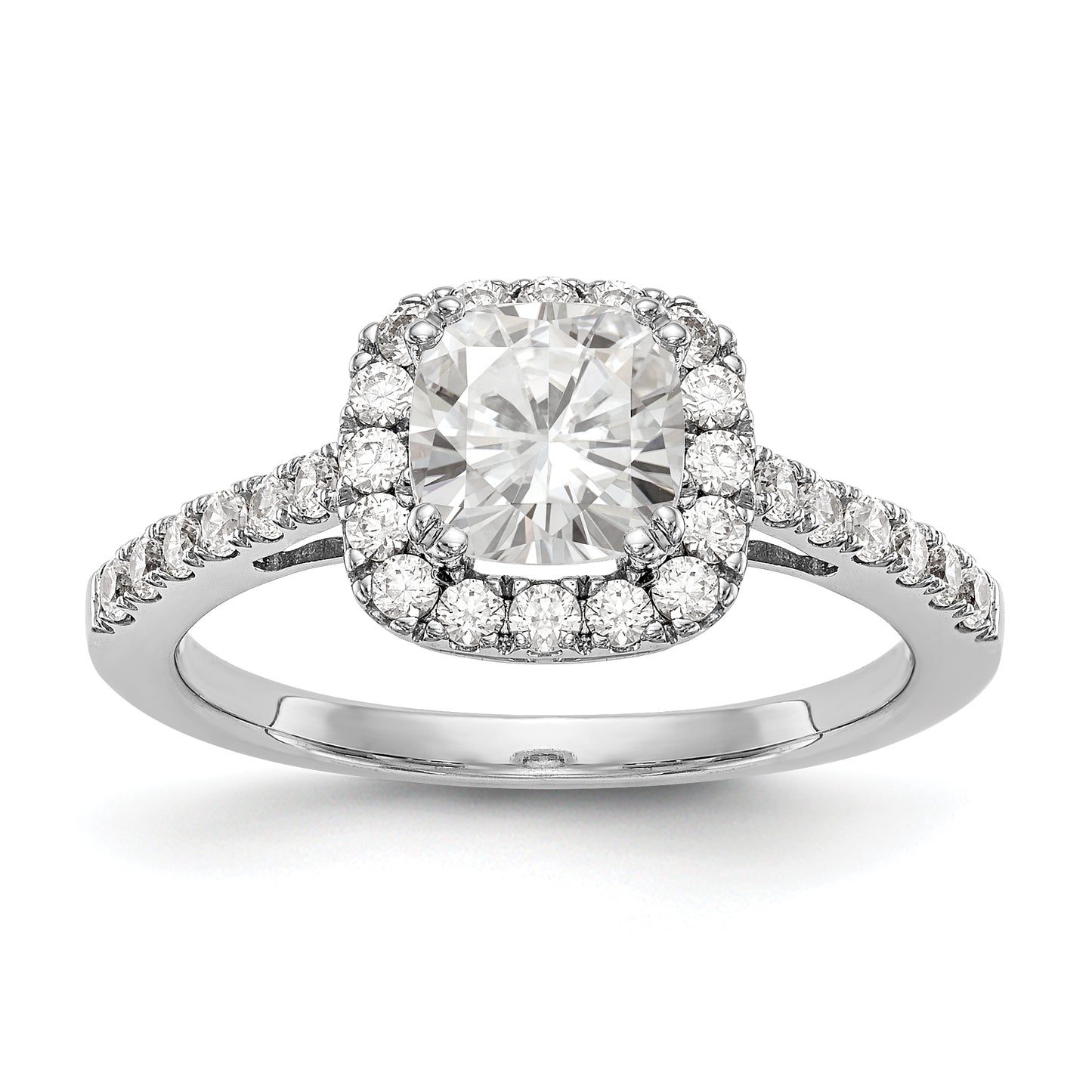 14K White Gold Diamond Cushion CZ Halo Engagement Ring