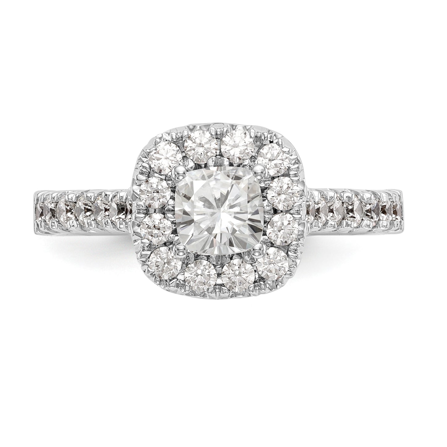 14K White Gold Diamond Cushion CZ Halo Engagement Ring