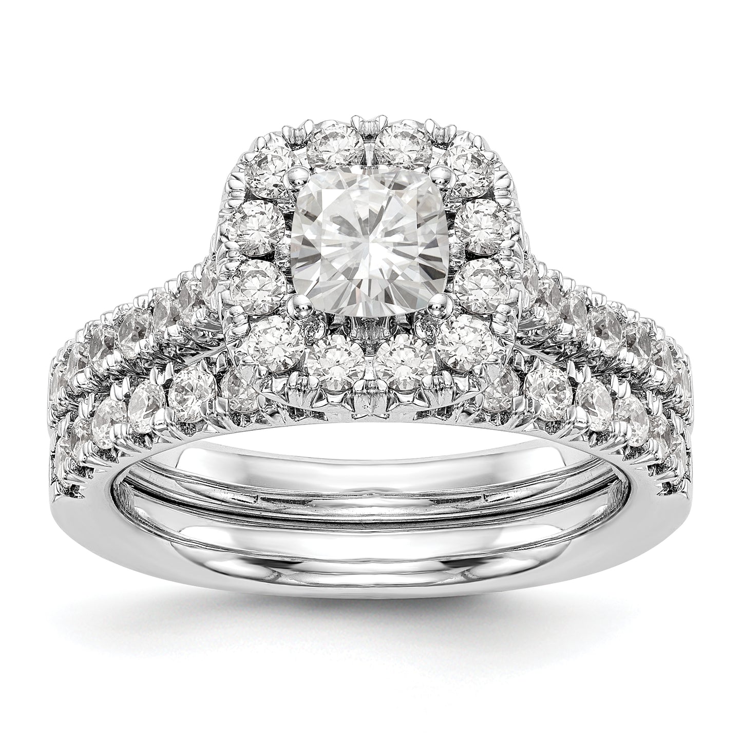 14K White Gold Diamond Cushion CZ Halo Engagement Ring