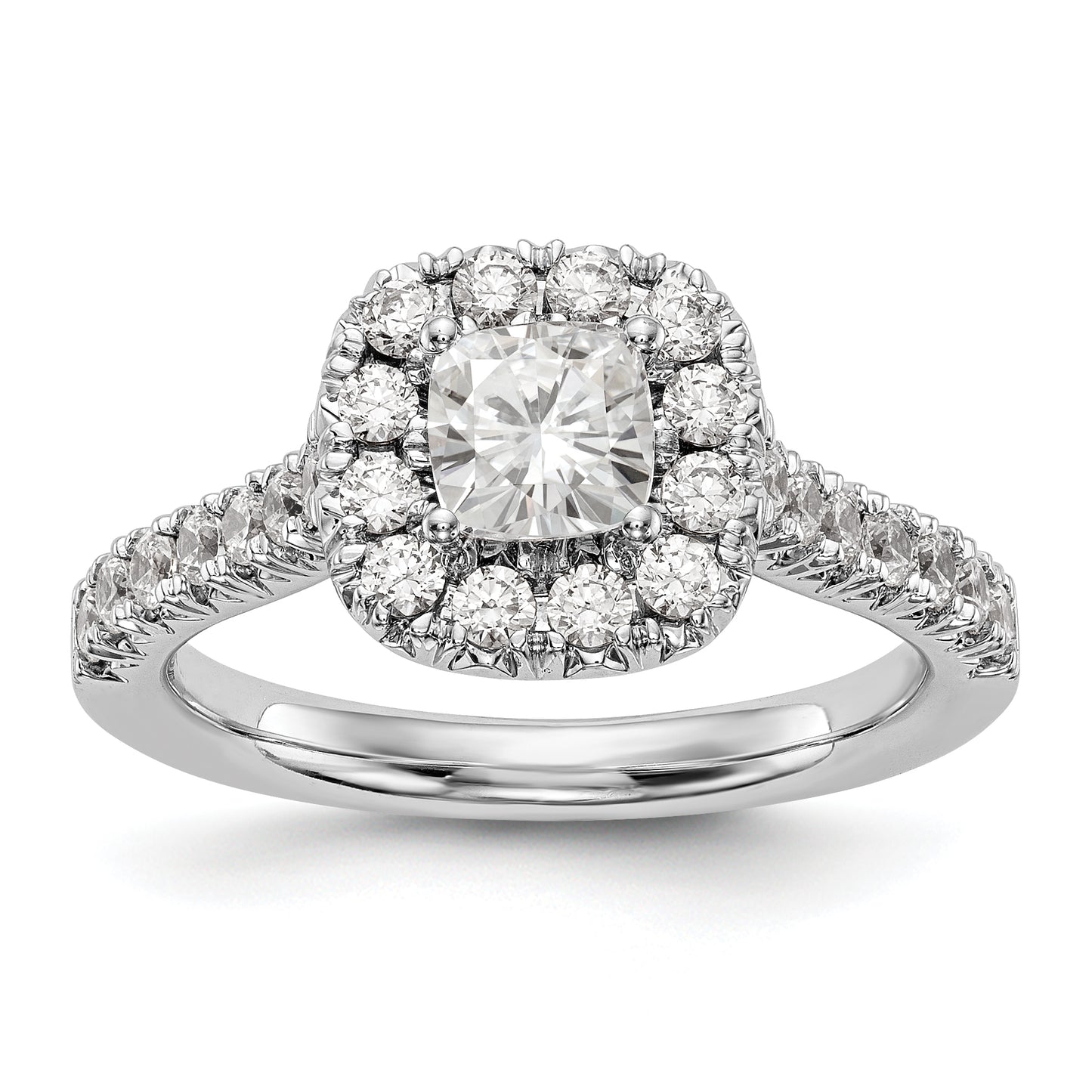 14K White Gold Diamond Cushion CZ Halo Engagement Ring