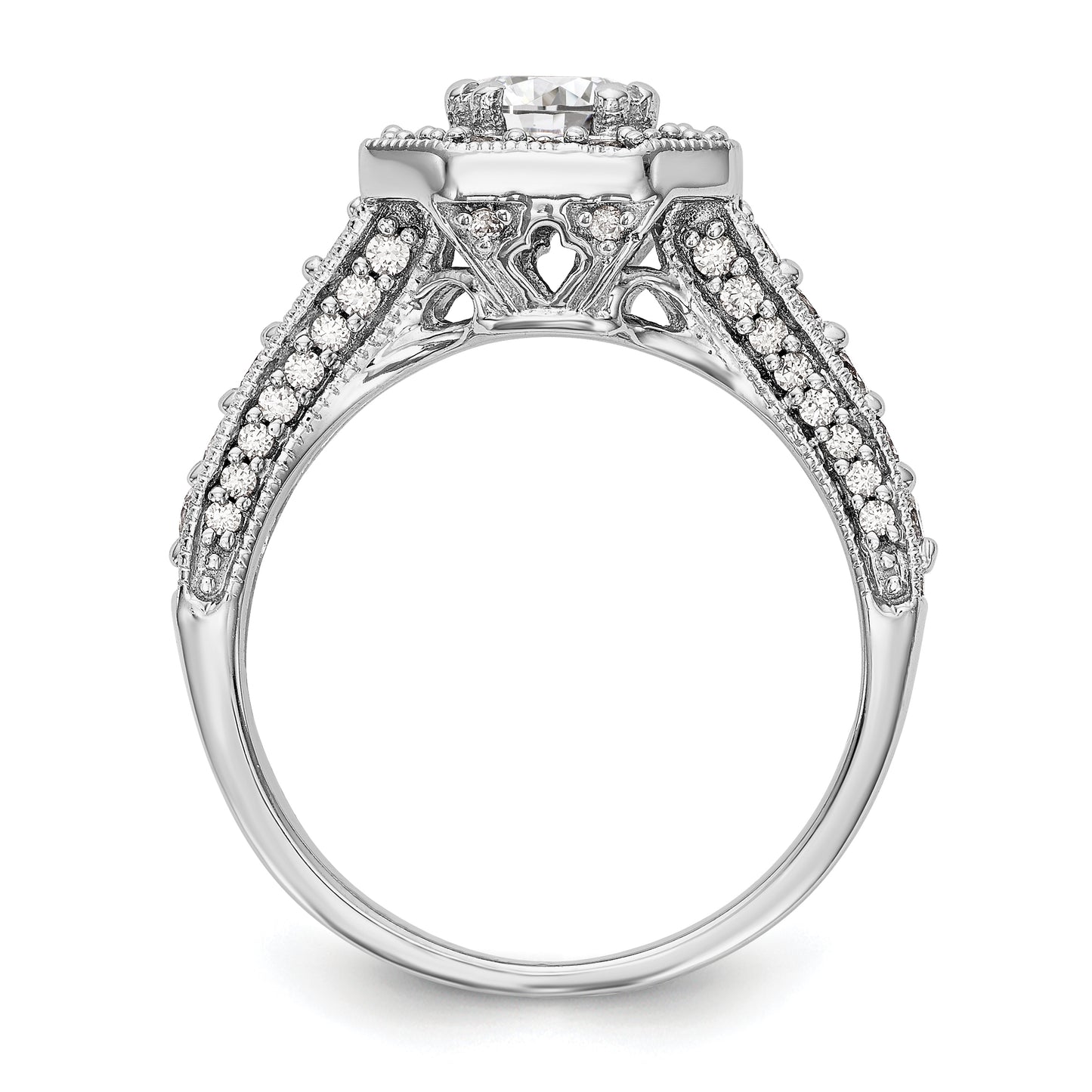 14K White Gold Diamond Cushion CZ Cushion Halo Engagement Ring