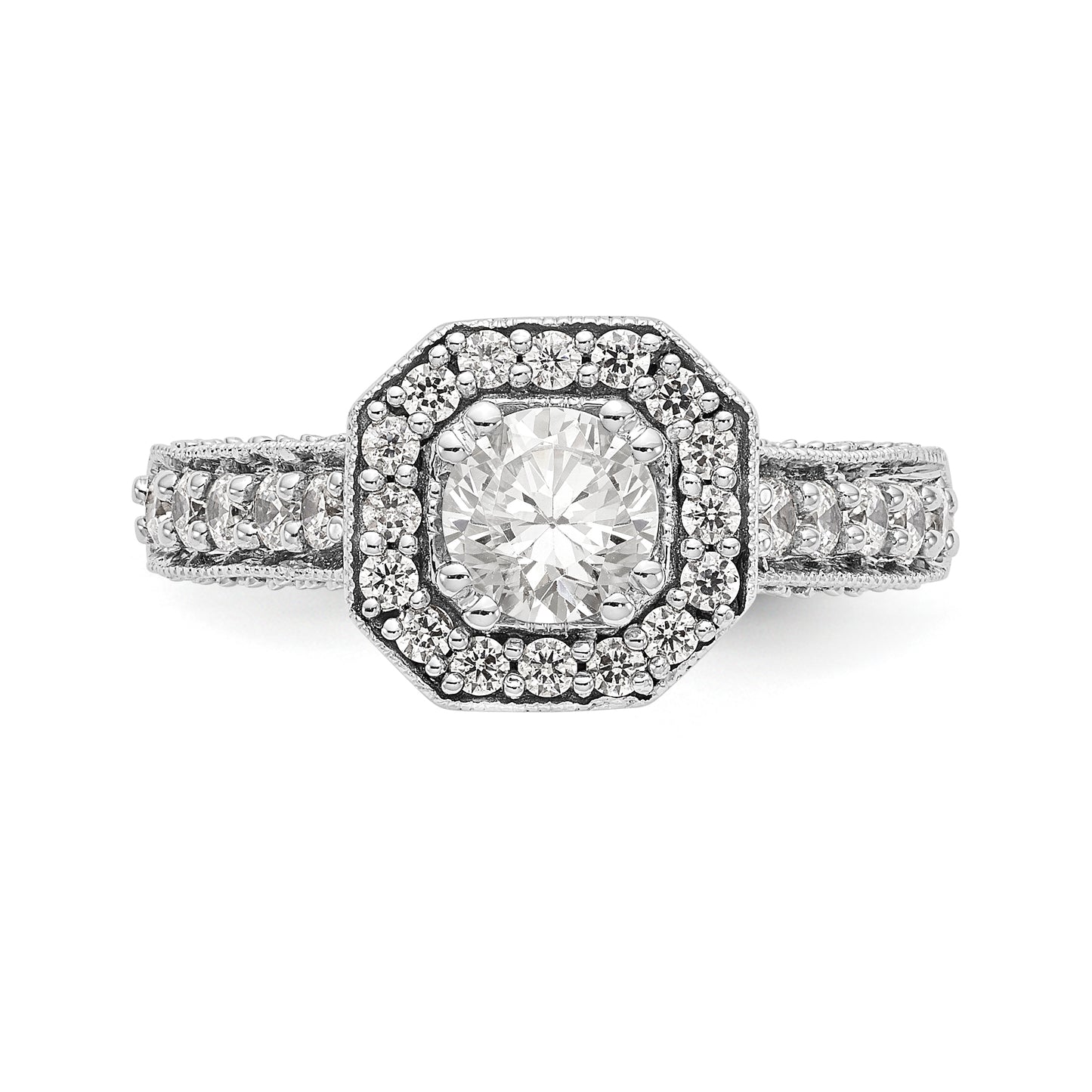 14K White Gold Diamond Cushion CZ Cushion Halo Engagement Ring