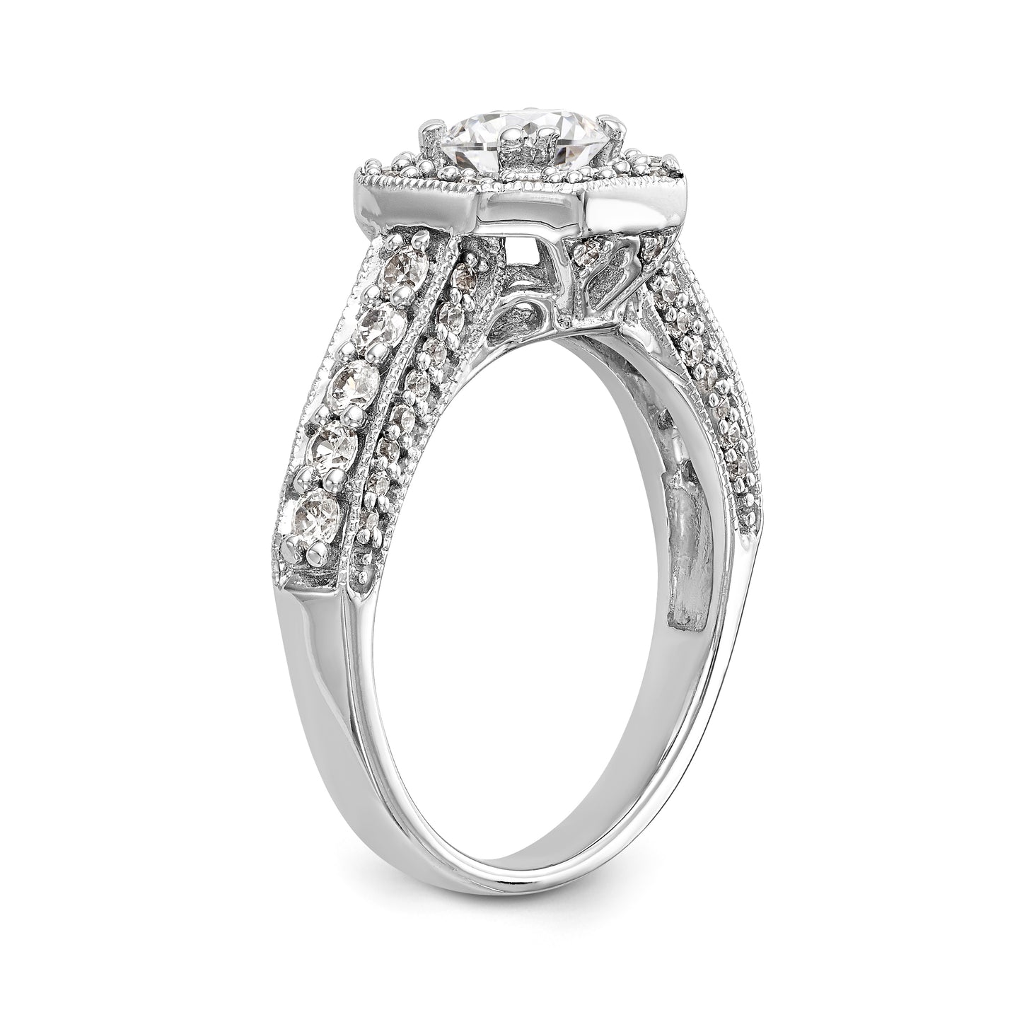 14K White Gold Diamond Cushion CZ Cushion Halo Engagement Ring