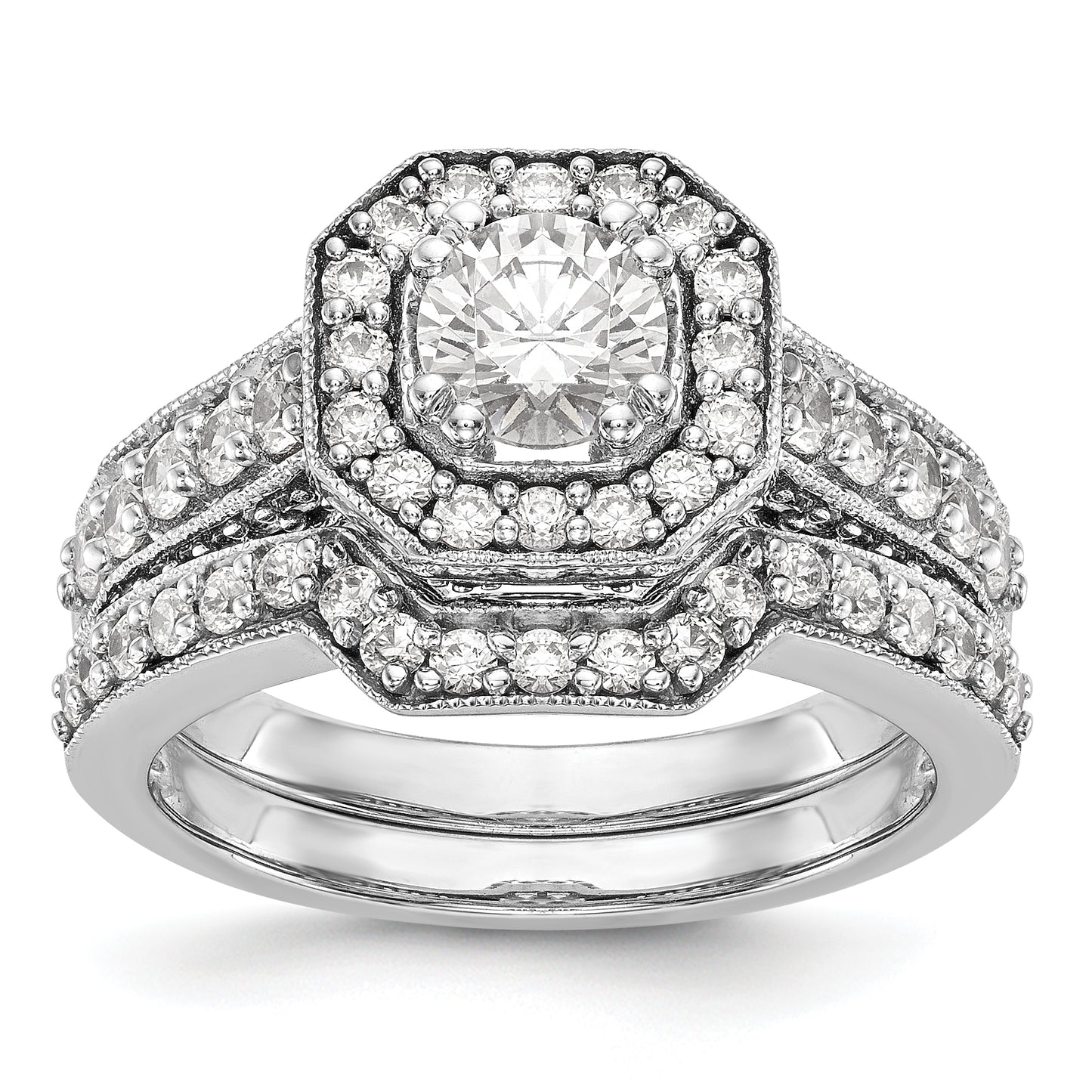 14K White Gold Diamond Cushion CZ Cushion Halo Engagement Ring