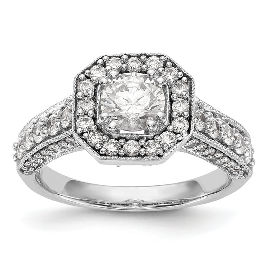 14K White Gold Diamond Cushion CZ Cushion Halo Engagement Ring