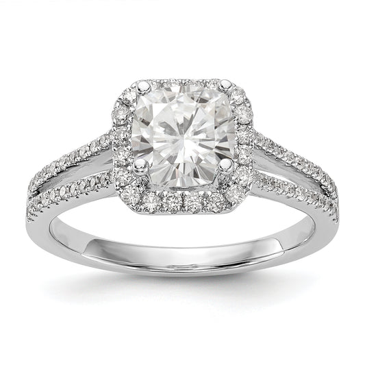 14K White Gold Diamond Cushion CZ Cushion Halo Engagement Ring