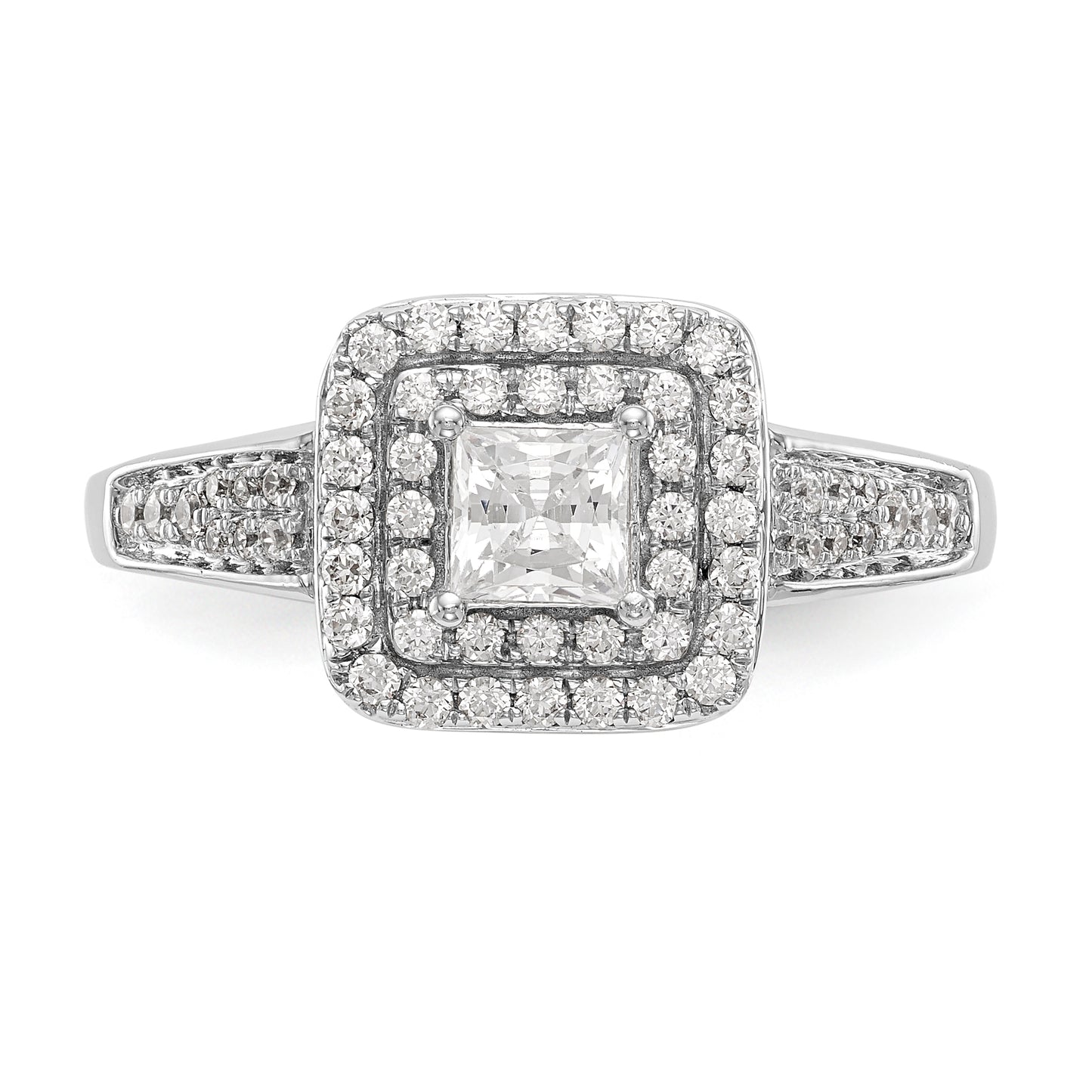 14K White Gold CZ Princess Halo Engagement Ring