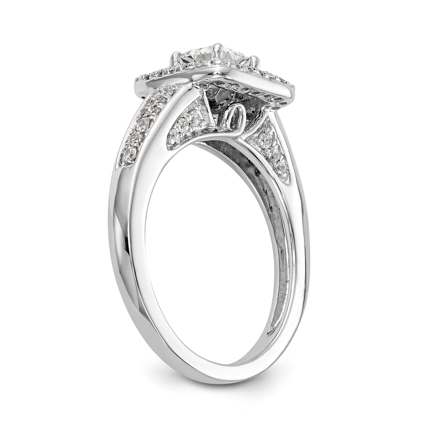 14K White Gold CZ Princess Halo Engagement Ring