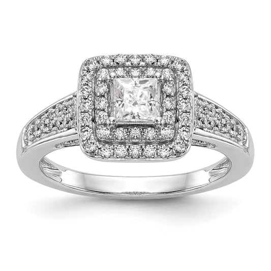 14K White Gold CZ Princess Halo Engagement Ring