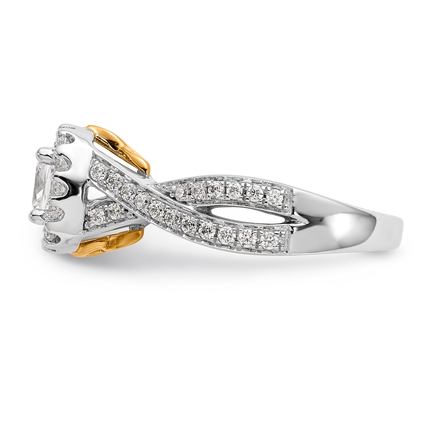 14K Two Tone Diamond Cushion CZ Halo Engagement Ring