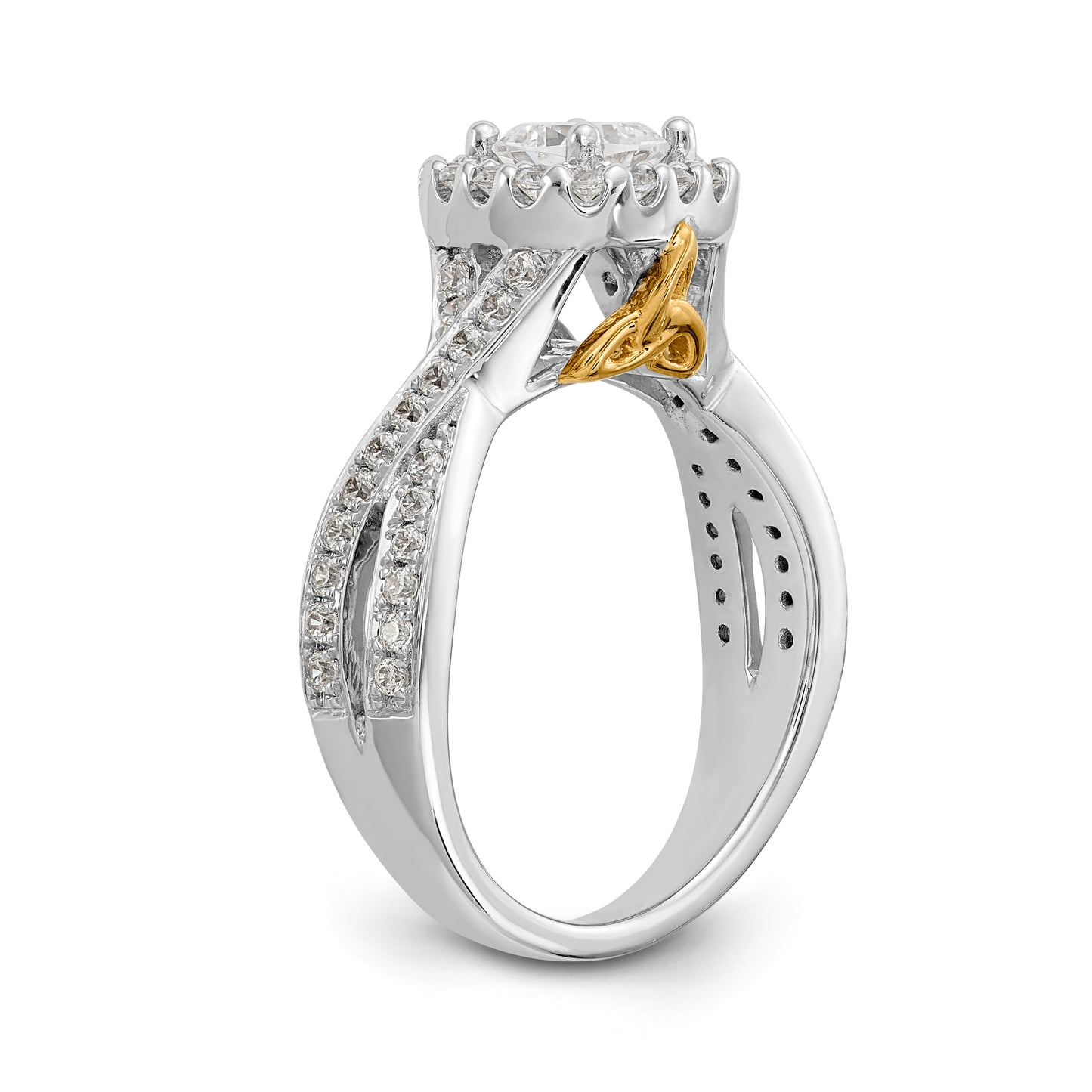 14K Two Tone Diamond Cushion CZ Halo Engagement Ring