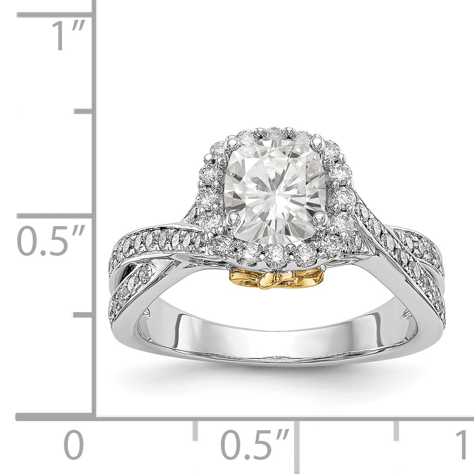 14K Two Tone Diamond Cushion CZ Halo Engagement Ring