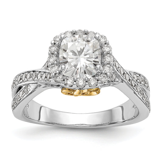 14K Two Tone Diamond Cushion CZ Halo Engagement Ring