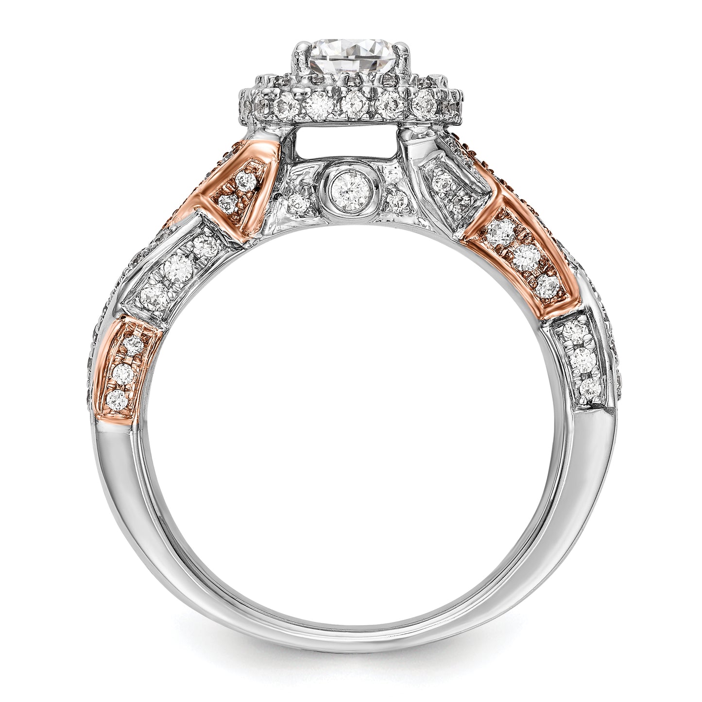 14K Rose/White Gold Diamond Cushion CZ Halo Engagement Ring